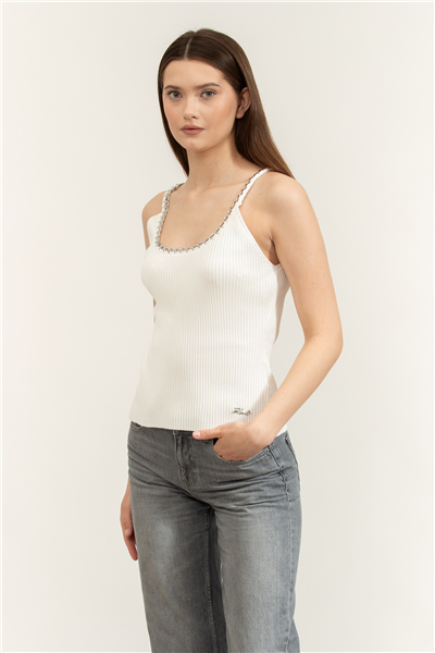 Karl Lagerfeld Chain Detail Knit Top Kadın Triko Beyaz