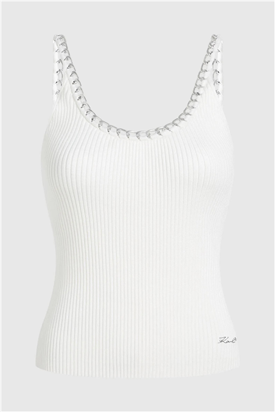 Karl Lagerfeld Chain Detail Knit Top Kadın Triko Beyaz