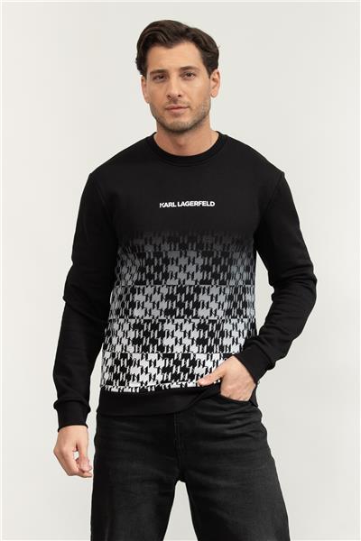 Karl Lagerfeld Check Degrade Erkek Bisiklet Yaka Sweatshirt