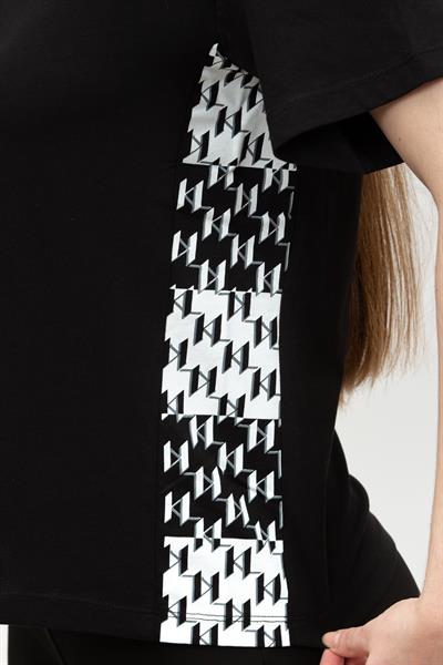 Karl Lagerfeld Check Logo Kadın Bisiklet Yaka T-Shirt