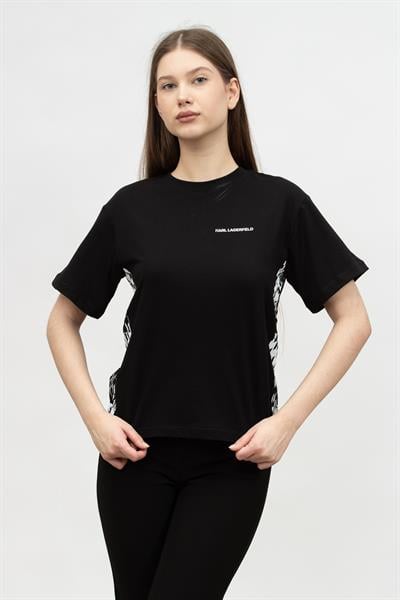 Karl Lagerfeld Check Logo Kadın Bisiklet Yaka T-Shirt