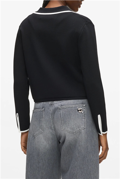 Karl Lagerfeld Contrast Knit Cardigan Kadın Hırka Siyah