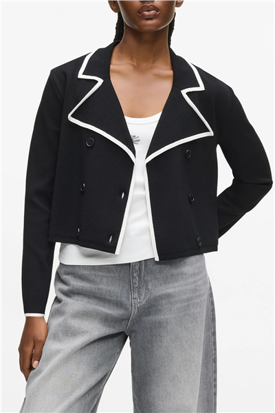 Karl Lagerfeld Contrast Knit Cardigan Kadın Hırka Siyah