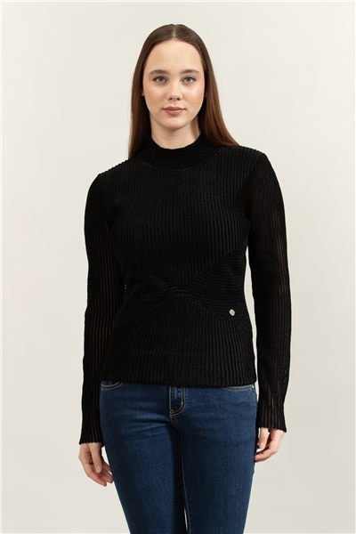 Karl Lagerfeld Elegant Flock Mock Neck Kadın Triko