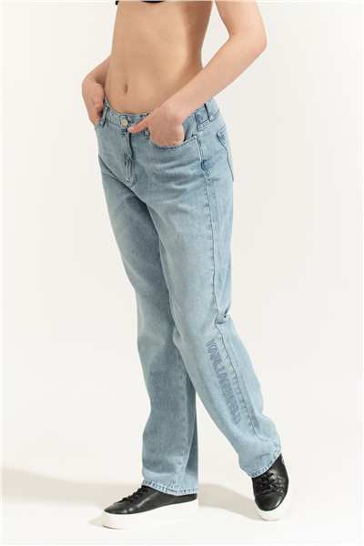 Karl Lagerfeld Embroidery Detail Denim Pants Kadın Jean Pantolon Mavi