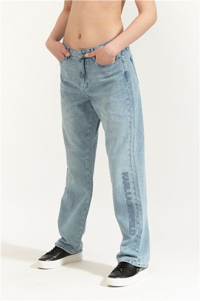 Karl Lagerfeld Embroidery Detail Denim Pants Kadın Jean Pantolon Mavi