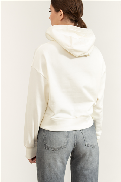 Karl Lagerfeld Embroidery Detail Hoodie Kadın Kapüşonlu Sweatshirt Krem