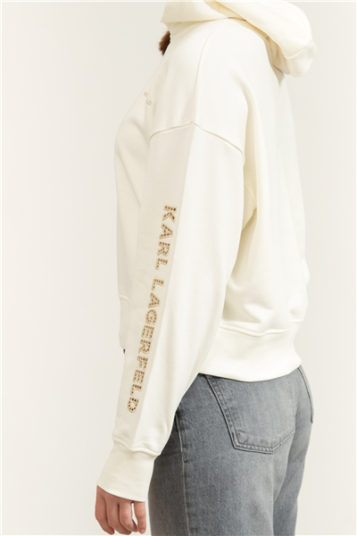 Karl Lagerfeld Embroidery Detail Hoodie Kadın Kapüşonlu Sweatshirt Krem