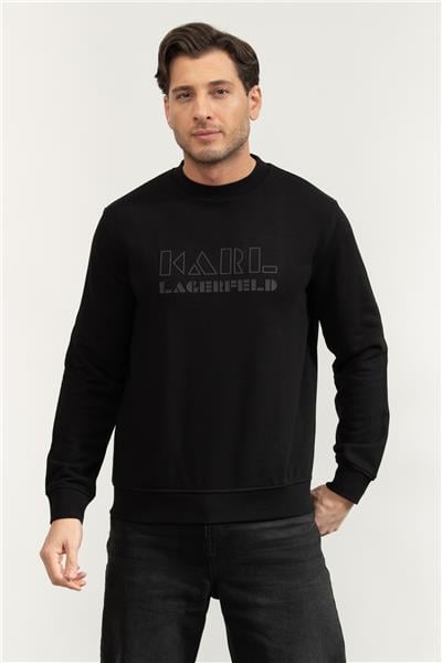 Karl Lagerfeld Erkek Bisiklet Yaka Sweatshirt Siyah