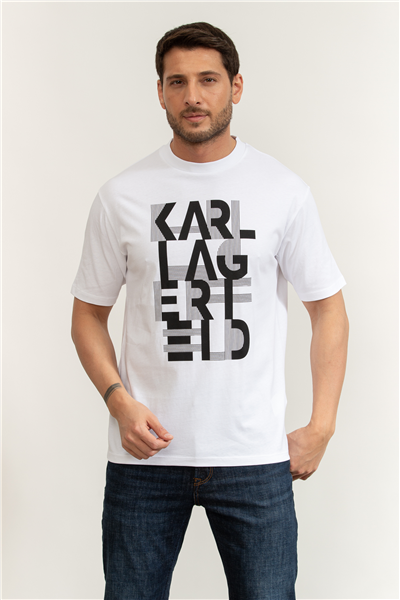 Karl Lagerfeld Erkek Bisiklet Yaka T-Shirt Beyaz