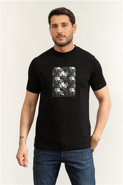Karl Lagerfeld Erkek Bisiklet Yaka T-Shirt Siyah