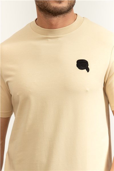 Karl Lagerfeld Erkek Bisiklet Yaka T-Shirt Bej
