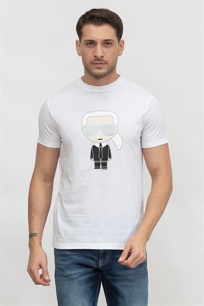 Karl Lagerfeld Erkek Bisiklet Yaka T-Shirt Beyaz