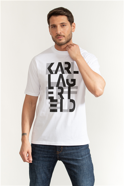 Karl Lagerfeld Erkek Bisiklet Yaka T-Shirt Beyaz