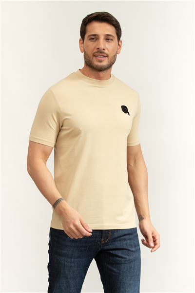 Karl Lagerfeld Erkek Bisiklet Yaka T-Shirt Bej