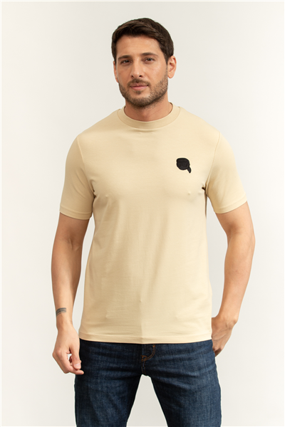 Karl Lagerfeld Erkek Bisiklet Yaka T-Shirt Bej