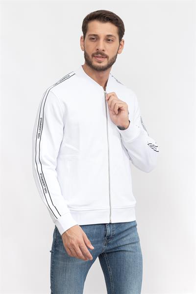 Karl Lagerfeld Erkek Fermuarlı Sweatshirt Beyaz