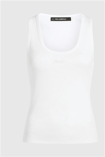 Karl Lagerfeld Essential Logo Commercial Tank Kadın Kolsuz T-Shirt Beyaz