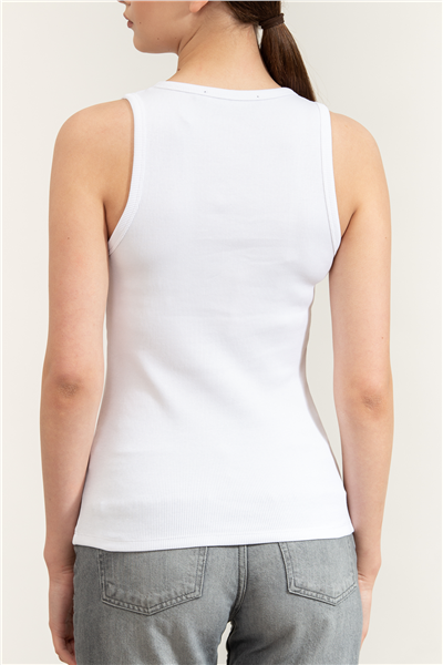 Karl Lagerfeld Essential Logo Commercial Tank Kadın Kolsuz T-Shirt Beyaz