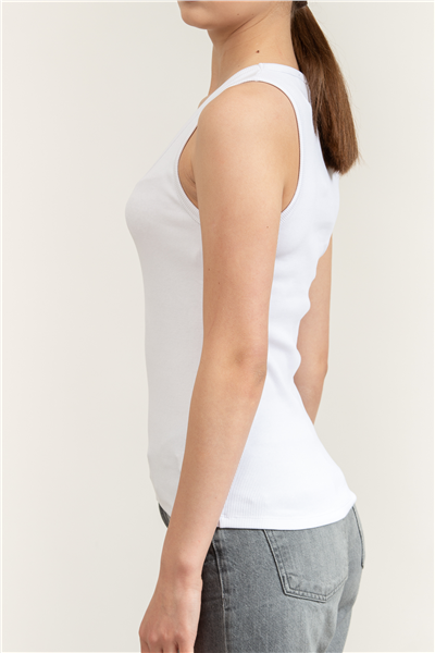 Karl Lagerfeld Essential Logo Commercial Tank Kadın Kolsuz T-Shirt Beyaz
