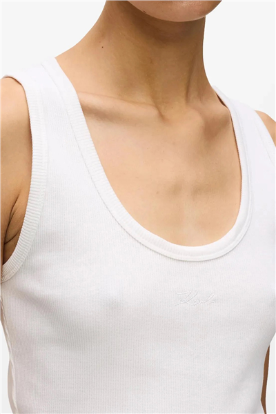 Karl Lagerfeld Essential Logo Commercial Tank Kadın Kolsuz T-Shirt Beyaz