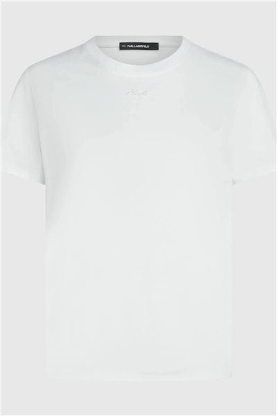 Karl Lagerfeld Essential Regular T-Shirt Kadın Bisiklet Yaka T-Shirt Beyaz