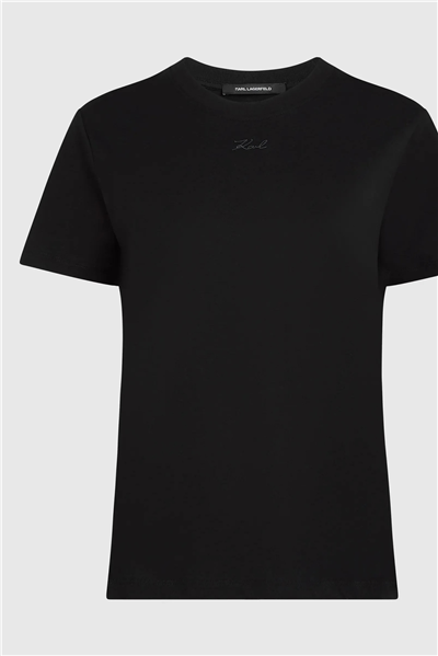 Karl Lagerfeld Essential Regular T-Shirt Kadın Bisiklet Yaka T-Shirt Siyah