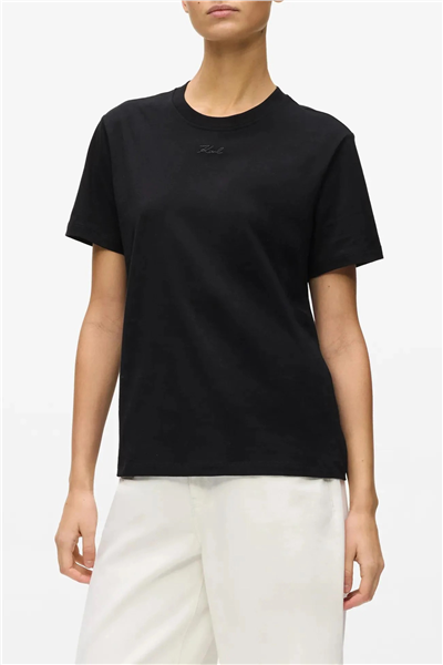Karl Lagerfeld Essential Regular T-Shirt Kadın Bisiklet Yaka T-Shirt Siyah