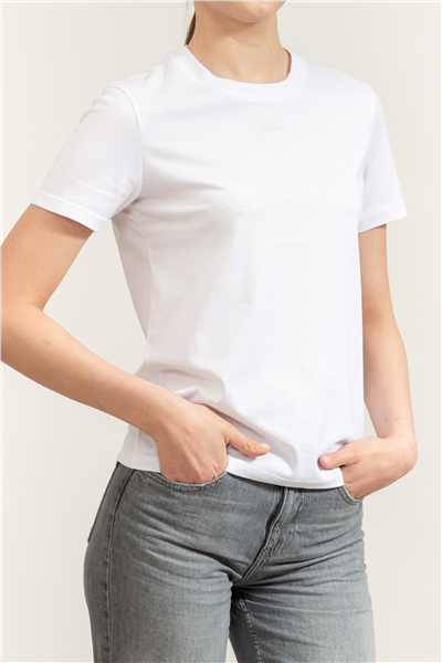 Karl Lagerfeld Essential Regular T-Shirt Kadın Bisiklet Yaka T-Shirt Beyaz