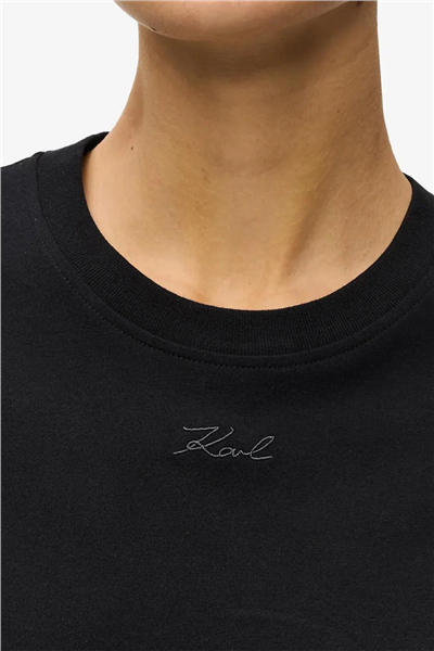 Karl Lagerfeld Essential Regular T-Shirt Kadın Bisiklet Yaka T-Shirt Siyah