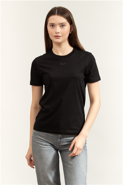 Karl Lagerfeld Essential Regular T-Shirt Kadın Bisiklet Yaka T-Shirt Siyah