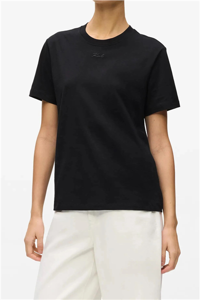 Karl Lagerfeld Essential Regular T-Shirt Kadın Bisiklet Yaka T-Shirt Siyah