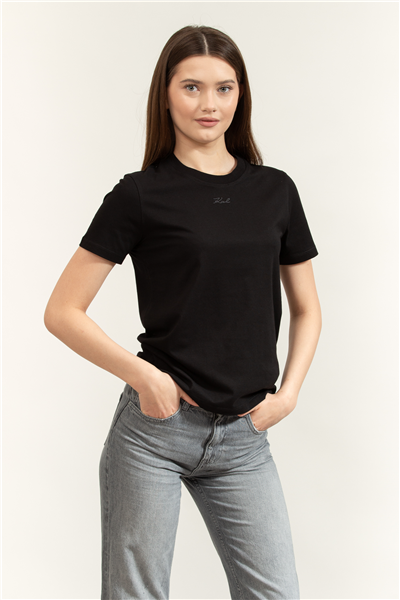 Karl Lagerfeld Essential Regular T-Shirt Kadın Bisiklet Yaka T-Shirt Siyah