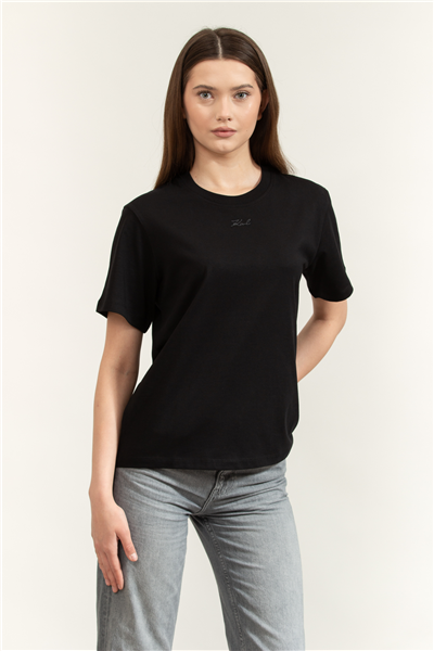 Karl Lagerfeld Essential Relaxed T-Shirt Kadın Bisiklet Yaka T-Shirt Siyah