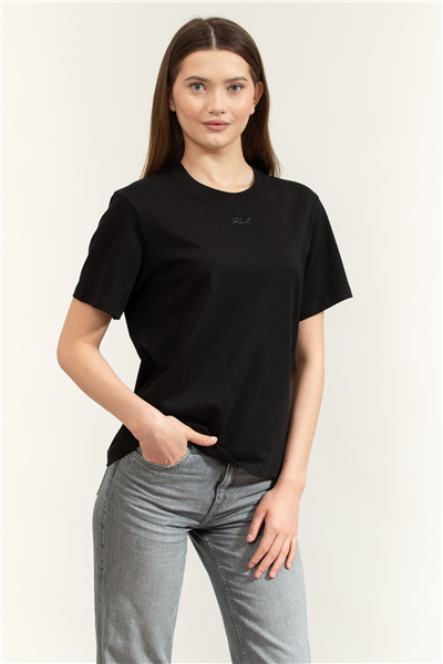 Karl Lagerfeld Essential Relaxed T-Shirt Kadın Bisiklet Yaka T-Shirt Siyah