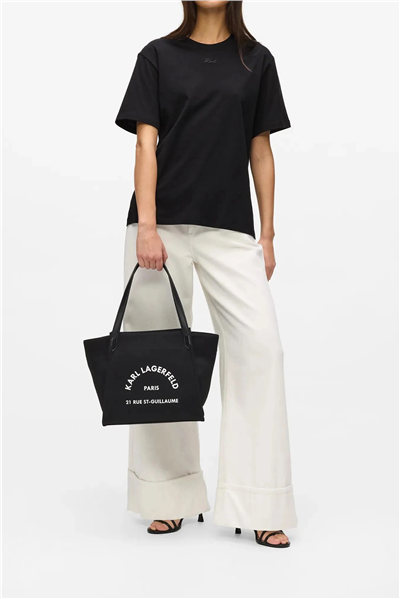 Karl Lagerfeld Essential Relaxed T-Shirt Kadın Bisiklet Yaka T-Shirt Siyah