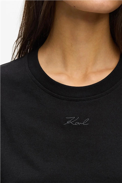 Karl Lagerfeld Essential Relaxed T-Shirt Kadın Bisiklet Yaka T-Shirt Siyah