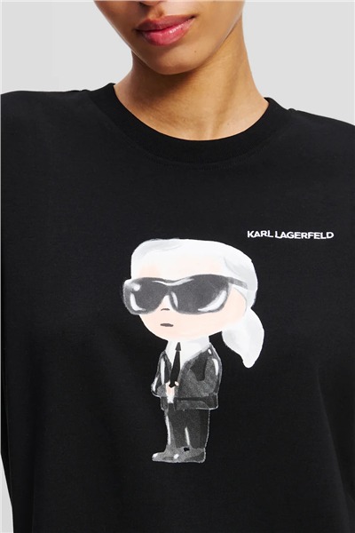 Karl Lagerfeld Ikon Aquarelle K Kadın Bisiklet Yaka T-Shirt Siyah