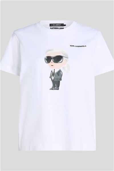 Karl Lagerfeld Ikon Aquarelle K Kadın Bisiklet Yaka T-Shirt Beyaz