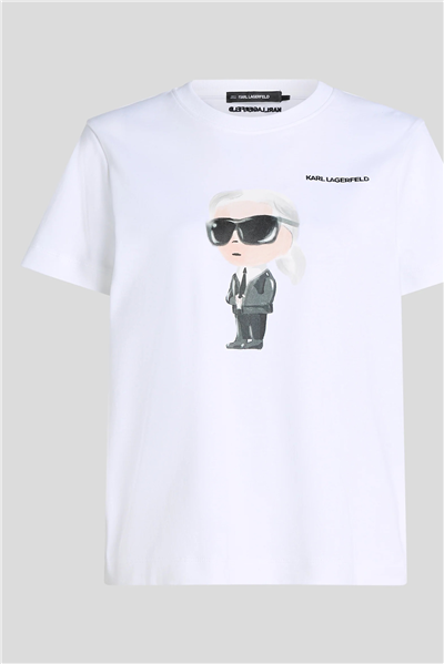 Karl Lagerfeld Ikon Aquarelle K Kadın Bisiklet Yaka T-Shirt Beyaz