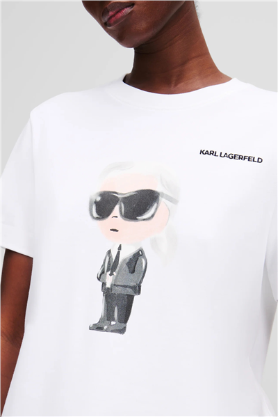Karl Lagerfeld Ikon Aquarelle K Kadın Bisiklet Yaka T-Shirt Beyaz