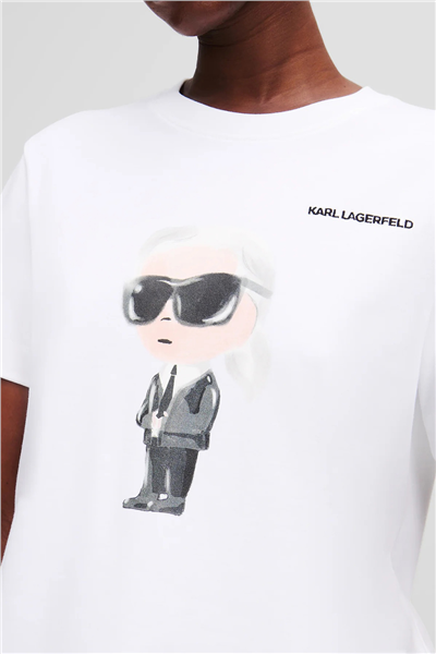 Karl Lagerfeld Ikon Aquarelle K Kadın Bisiklet Yaka T-Shirt Beyaz