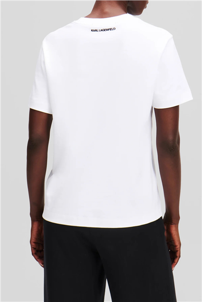 Karl Lagerfeld Ikon Aquarelle K Kadın Bisiklet Yaka T-Shirt Beyaz