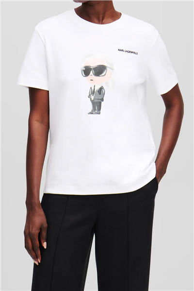 Karl Lagerfeld Ikon Aquarelle K Kadın Bisiklet Yaka T-Shirt Beyaz