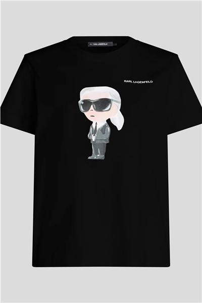 Karl Lagerfeld Ikon Aquarelle K Kadın Bisiklet Yaka T-Shirt Siyah