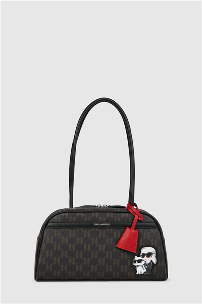 Karl Lagerfeld Ikon Monogram CC Bowling Kadın Mini Omuz Çantası Kahverengi