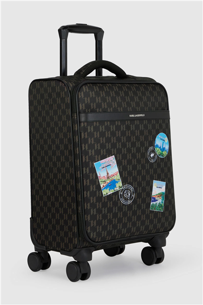 Karl Lagerfeld Ikon Monogram Nylon Trolley Kadın Valiz Kahverengi