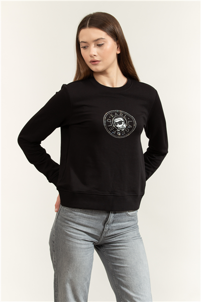 Karl Lagerfeld ikon Rs Circle Sweatshirt Kadın Bisiklet Yaka Sweatshirt Siyah