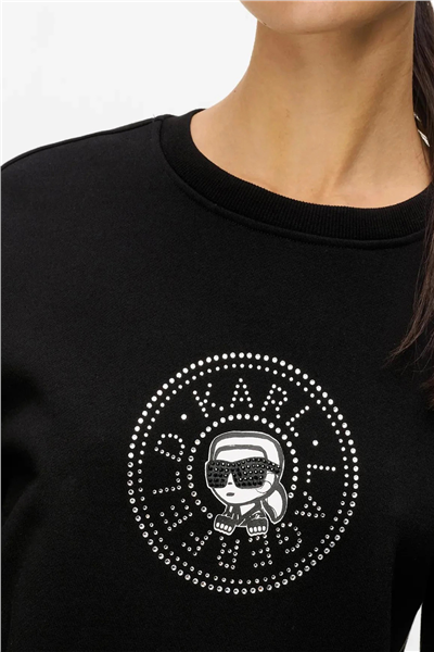 Karl Lagerfeld ikon Rs Circle Sweatshirt Kadın Bisiklet Yaka Sweatshirt Siyah