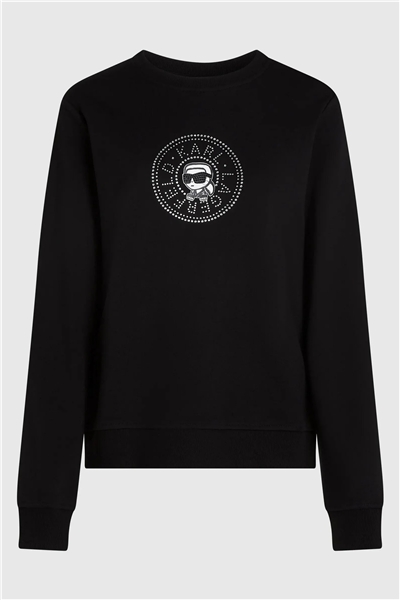 Karl Lagerfeld ikon Rs Circle Sweatshirt Kadın Bisiklet Yaka Sweatshirt Siyah